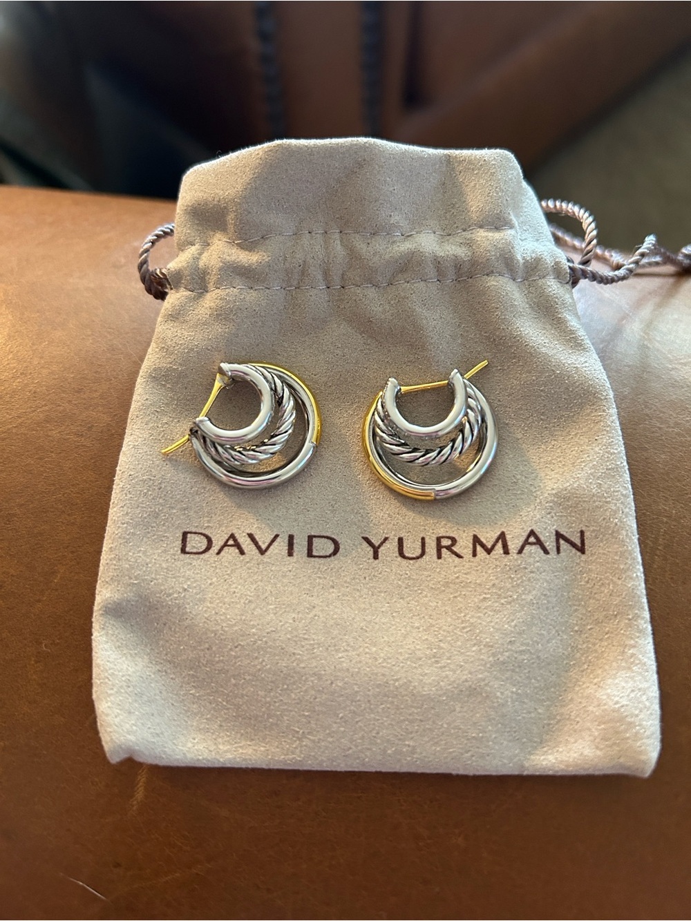 David Yurman Pave and 925/750 Three Cable  Hoop Earrings